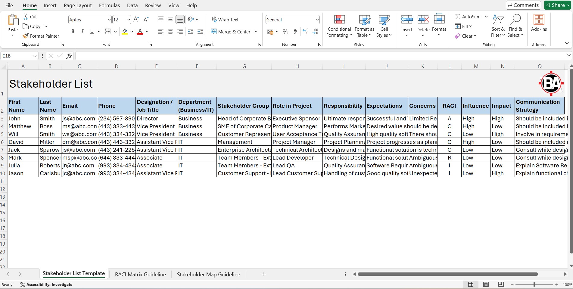 Stakeholder Analysis Template Preview