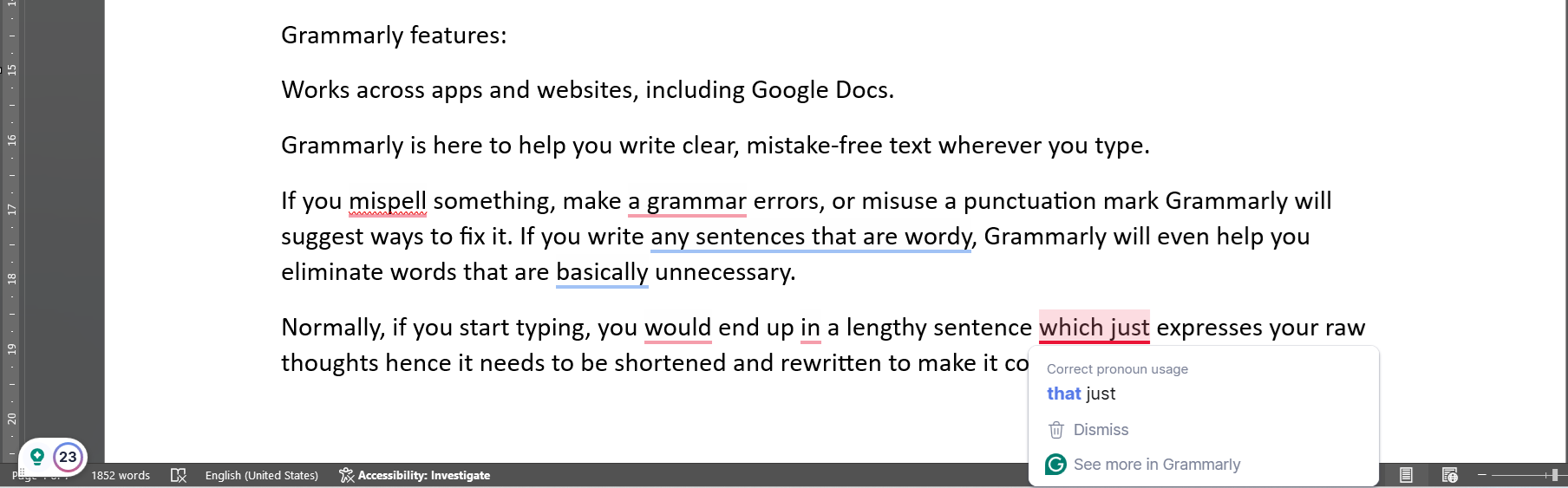 Grammarly correcting writing mistakes.